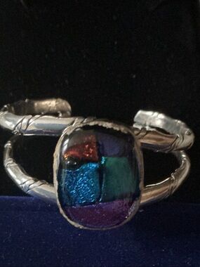 Handcrafted Multicolor Dichroic Glass Cuff Bracelet